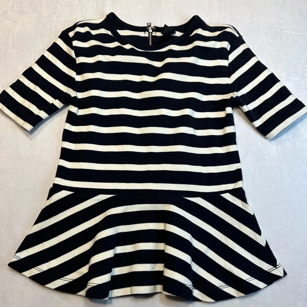 GAP Navy Striped Peplum Top Women's SZ XS‎ Short Sleeve Round Neck Back Zipper